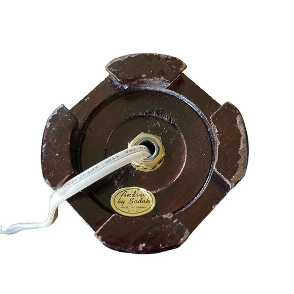 Andrea by Sadek Brass Mini Wood Base Pineapple Lamp with Shade 11.5 in - Picture 12 of 13